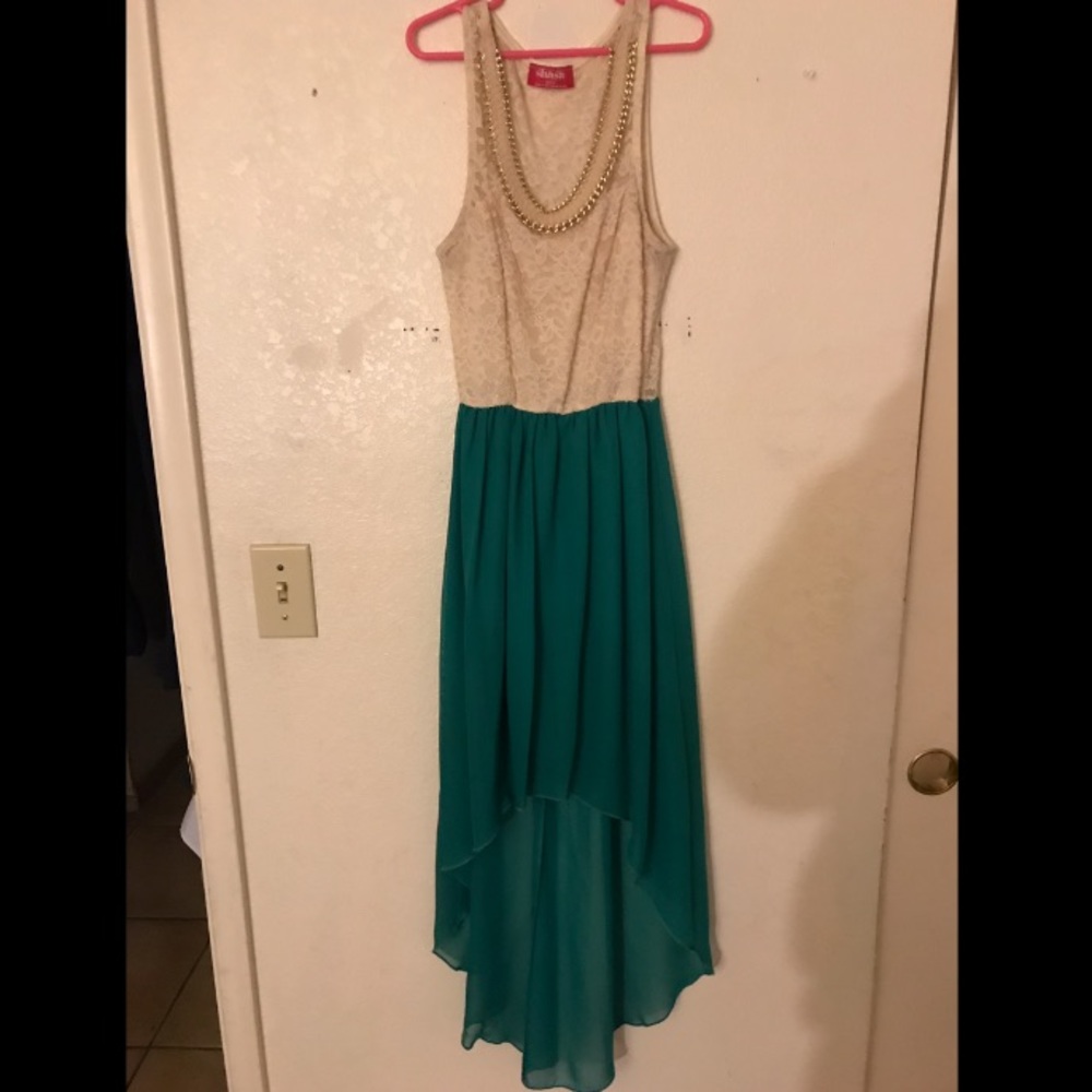 Green high low dress